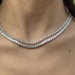 5ct Total Diamond Tennis Necklace Choker Illusion Setting 💯 Natural Diamonds Va Quality 14k Gold