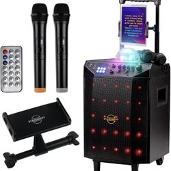 Starument Portable Karaoke Machine for Adults & Kids Complete Karaoke System Includes Bluetooth Speakers on Wheels, 2 Bluetooth Microphones, Disco Bal