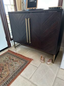 Modern Dark Wood Chevron Sideboard Cabinet