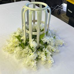 Open Vase With White Wisteria Flowers 