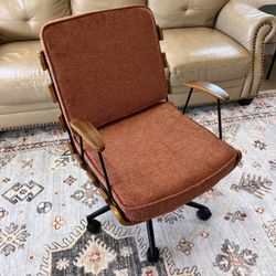 Home Office Desk Chair with Wheels & Armrests, Height Adjustable & 360° Swivel, Walnut (Orange)