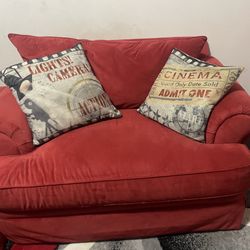 Two red chair 1/2 Plus Ottoman Each