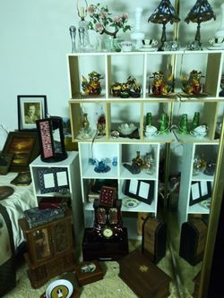 Vintage and antique home decor, glassware,, jewelry boxes, etc.