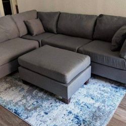 Brand New Grey Sectional Sofa Couch With Ottoman 