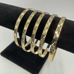 14KT YELLOW GOLD 8.25” LADIES FASHION 5 BANGLE SET 4.8MM 37.0GR