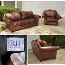 RH Top Grain Leather Sofa & Chair Set – Classic Design