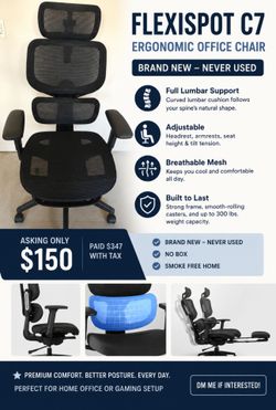 FlexiSpot C7 Ergonomic Office Chair –  New – $150