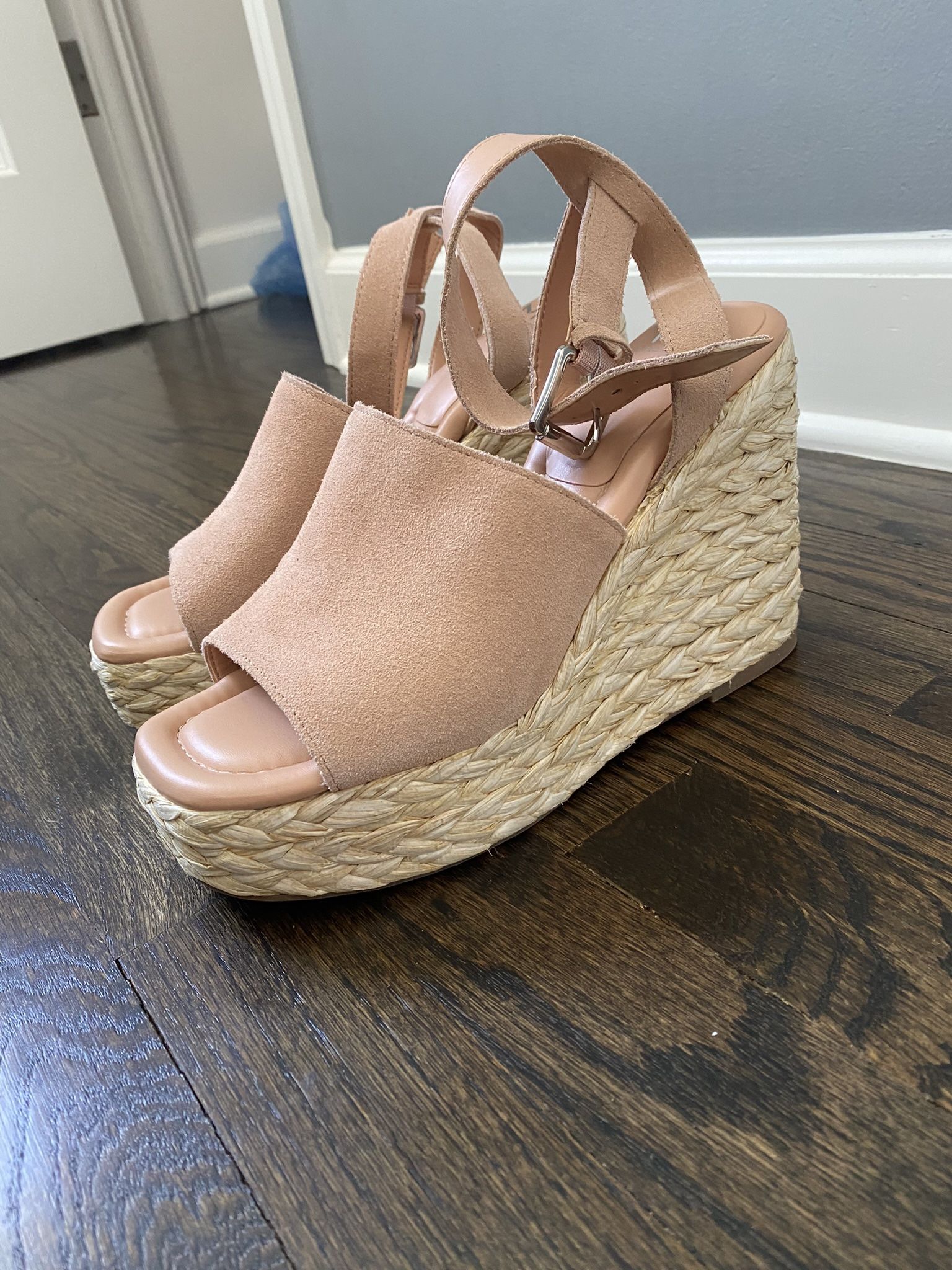 Blush Espadrille Wedge Sandals with Ankle Strap