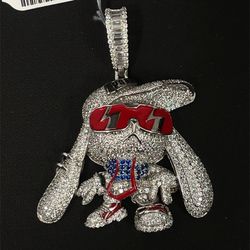 925 Sterling Silver CZ Hip Hop Bunny Pendant 22.63g 194244/5