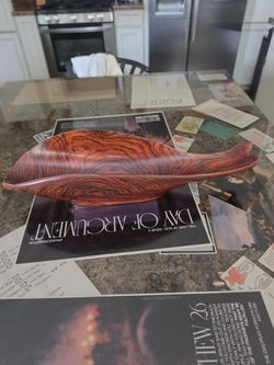 Handcarved wood fish bowl.