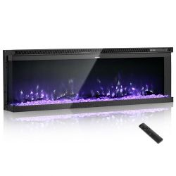 50 inch Electric Fireplace, Wall Mounted Recessed Fire Place with Remote Control, Timer, 1500W, Adjustable Flame Color Brightness, Touch Screen, Overh