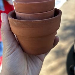 3 Small Clay Plant Pots 