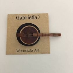  Vintage Banjo Guitar Wooden Brooch Vintage 