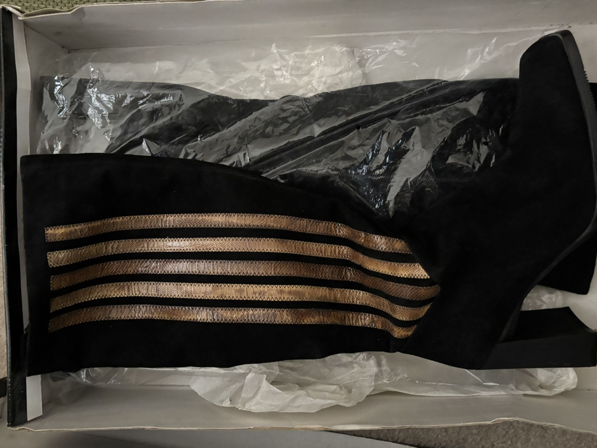 Carlos Falchi Size 7 (Brand New In Box) Suede Boots with Snake Stripes