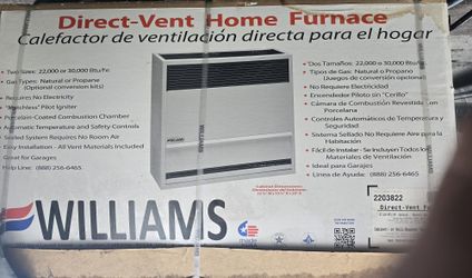 Williams Direct Vent Home Furnace 22,000 or 30,000 Btu /hrs Gas