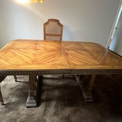 Solid Wood Dining Table With Chairs And Inserts 