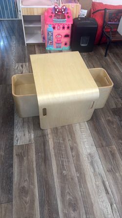 Kids Wooden table with 2 stools, turns into a desk and bench