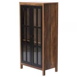 SALE! New Brown and Black Accent Storage Cabinet with Doors and Shelves