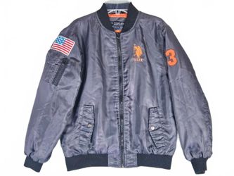 US Polo Assn Boys Gray MA-1 Utility Bomber Jacket Size 14/16