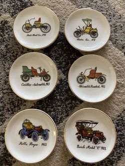 Vintage Set of 6 Antique Car 4 Inch Plates