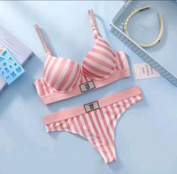SET 2 PIECES VICTORIA SECRET VERY SEXY PINK STRIPED BRA 36.C THONG (L)