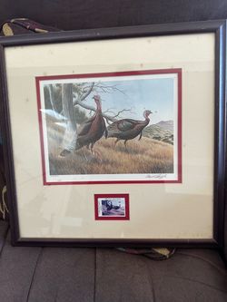 1985 Calif NWTF Wild turkey stamp and framed print Artist Dave Chappell