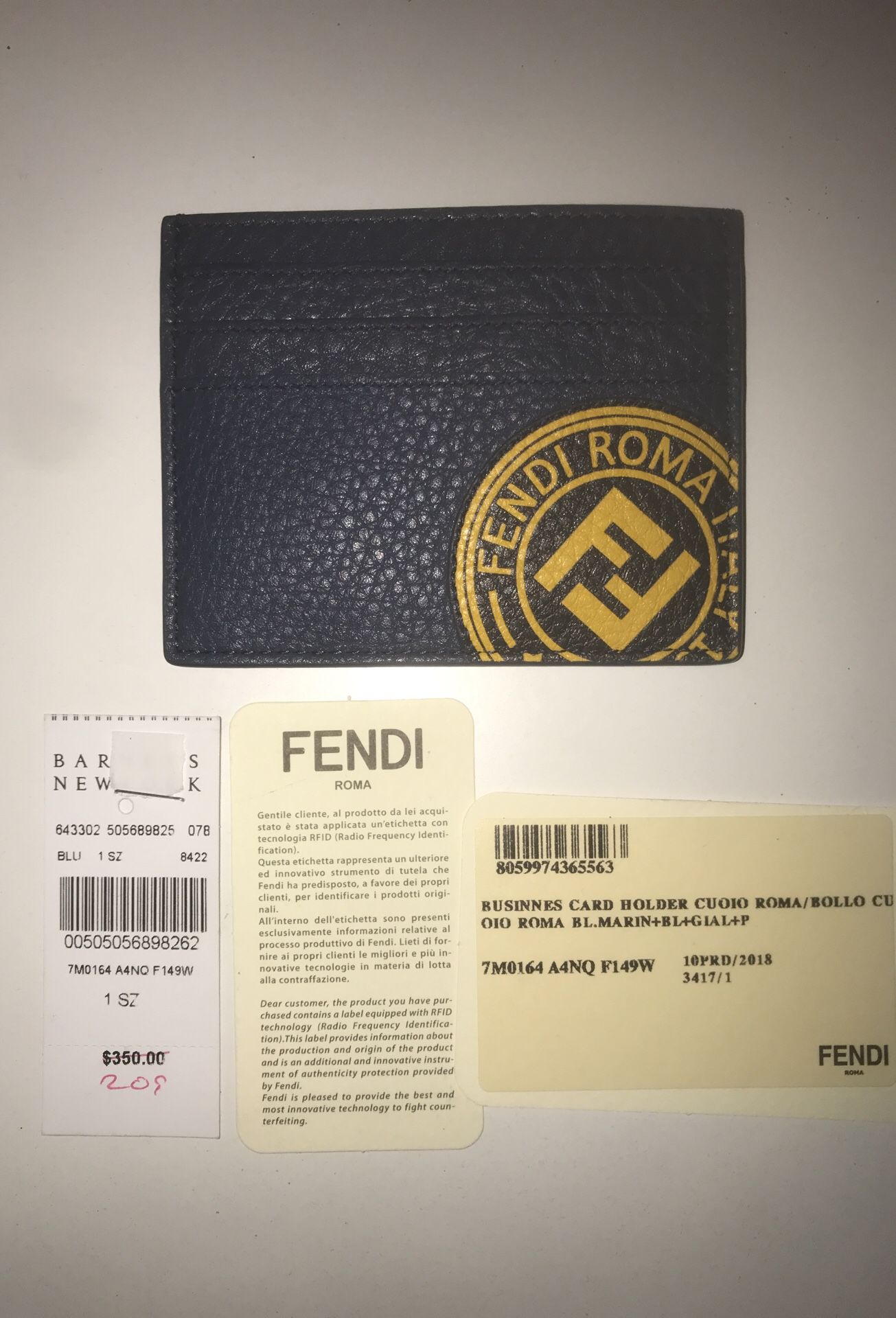 Fendi Men’s Stamp Leather Card Case Blu Mar