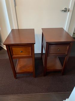 Wood End Table Set w/ Drawer & Shelf