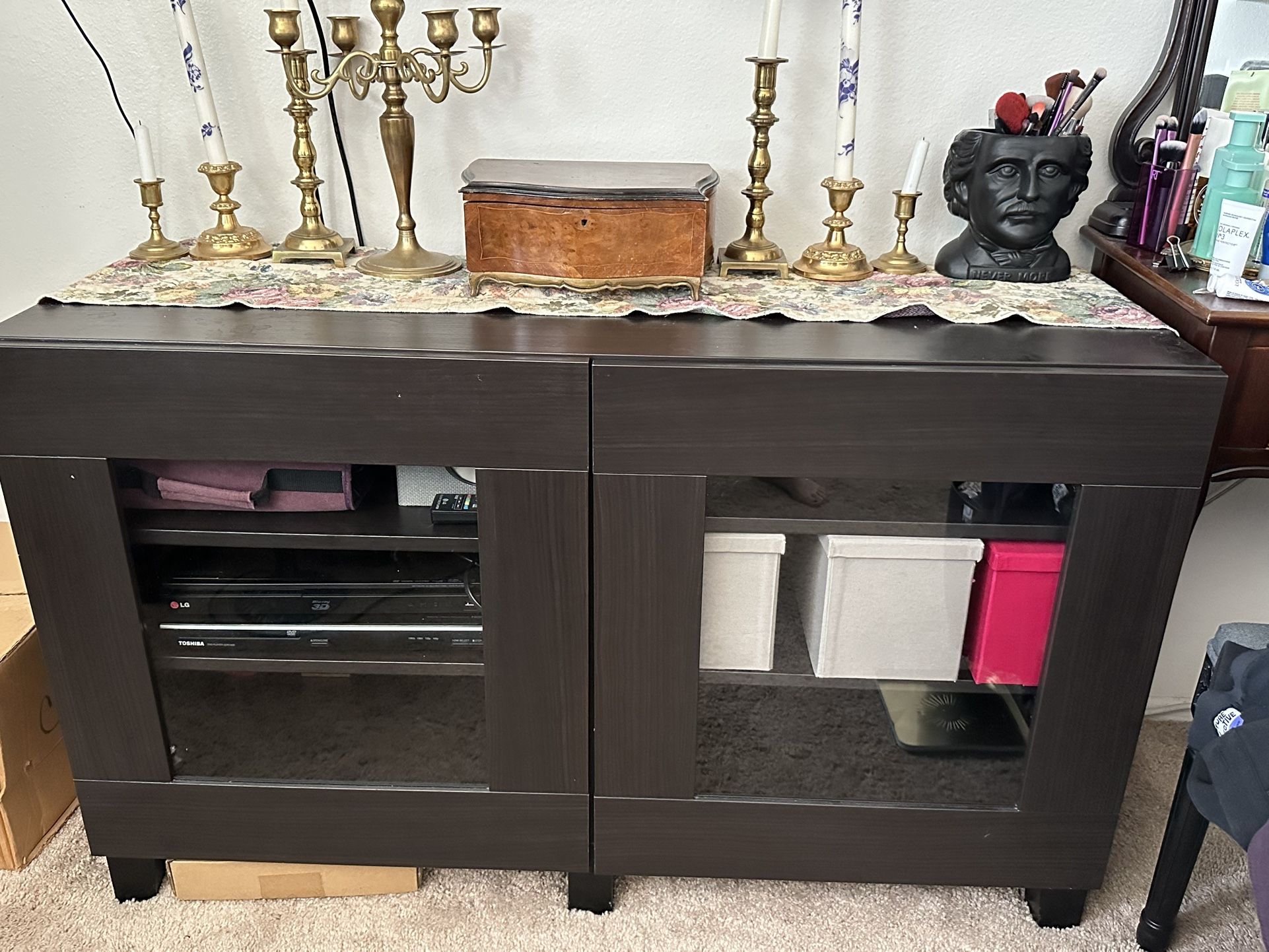 Free Dark Wood Cabinet with Glass Doors