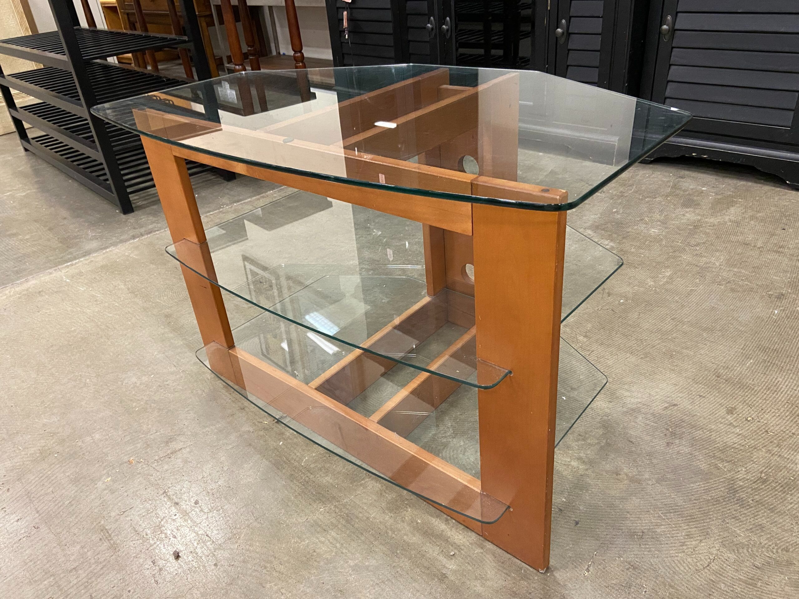 Wood and Glass 3 Tier TV Stand