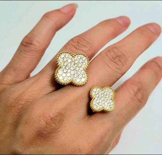 Gold With Pearls Floral Flower Cuff Between Fingers Ring Size 8 9 10