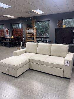 Sleeper Sofa W/ Chaise Beige Or Dark Grey