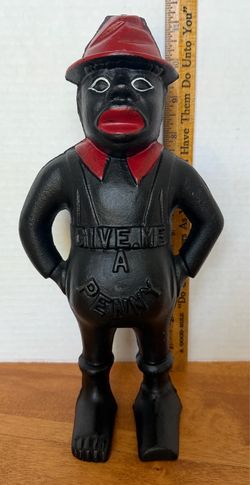 Large Vintage GIVE ME A PENNY Still Bank/ Doorstop
