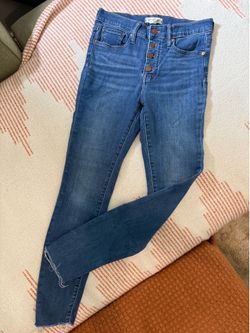 Madewell Women's Skinny Jeans Blue Denim Raw Hem Stretch Size 26