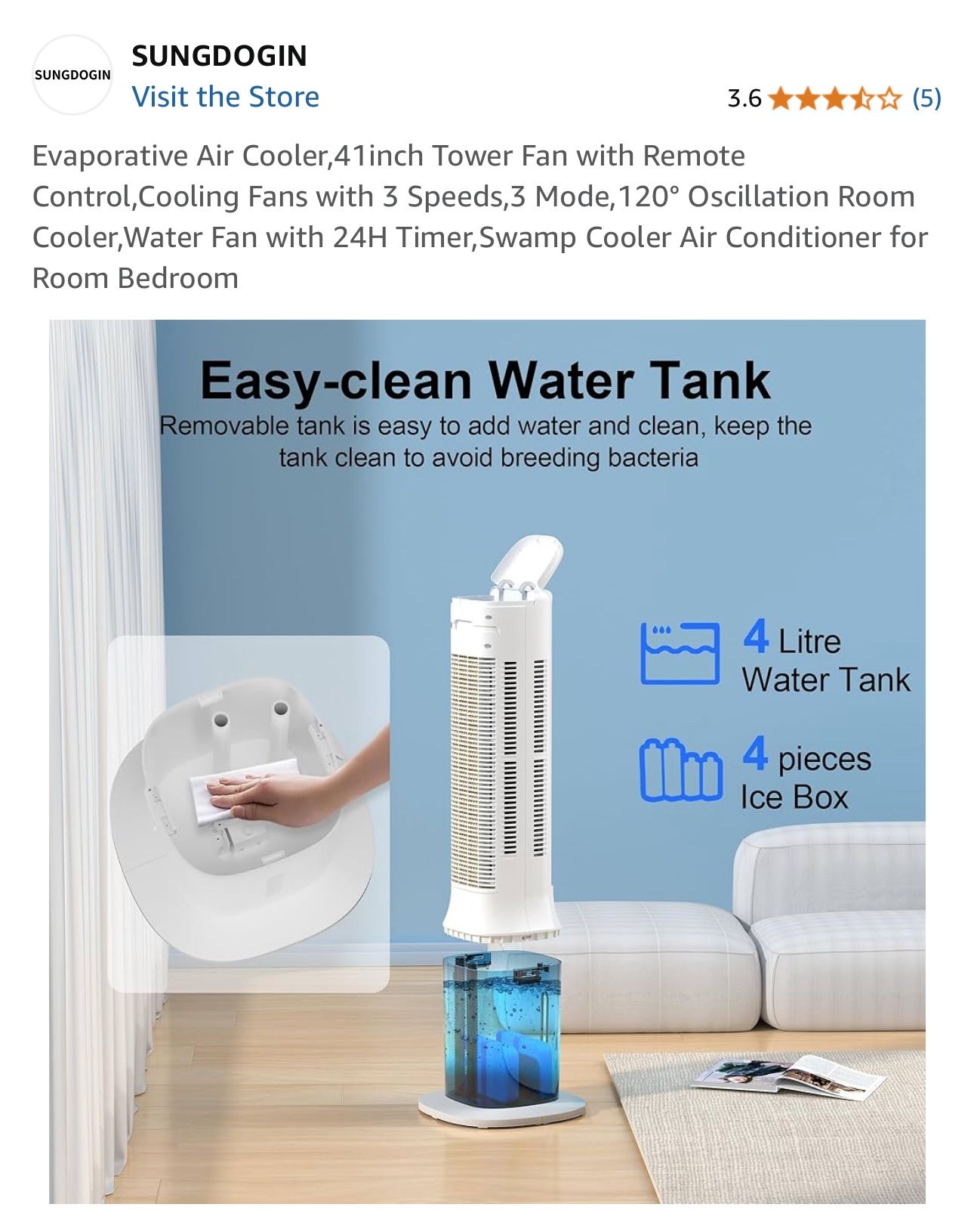 Evaporative Air Cooler Tower Fan With Remote 