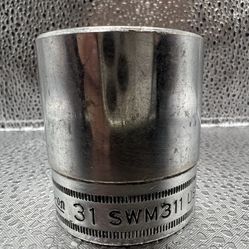 Snap On 31mm Shallow Socket 1/2" Drive 12 Point SWM311 USA Vintage Used Rare