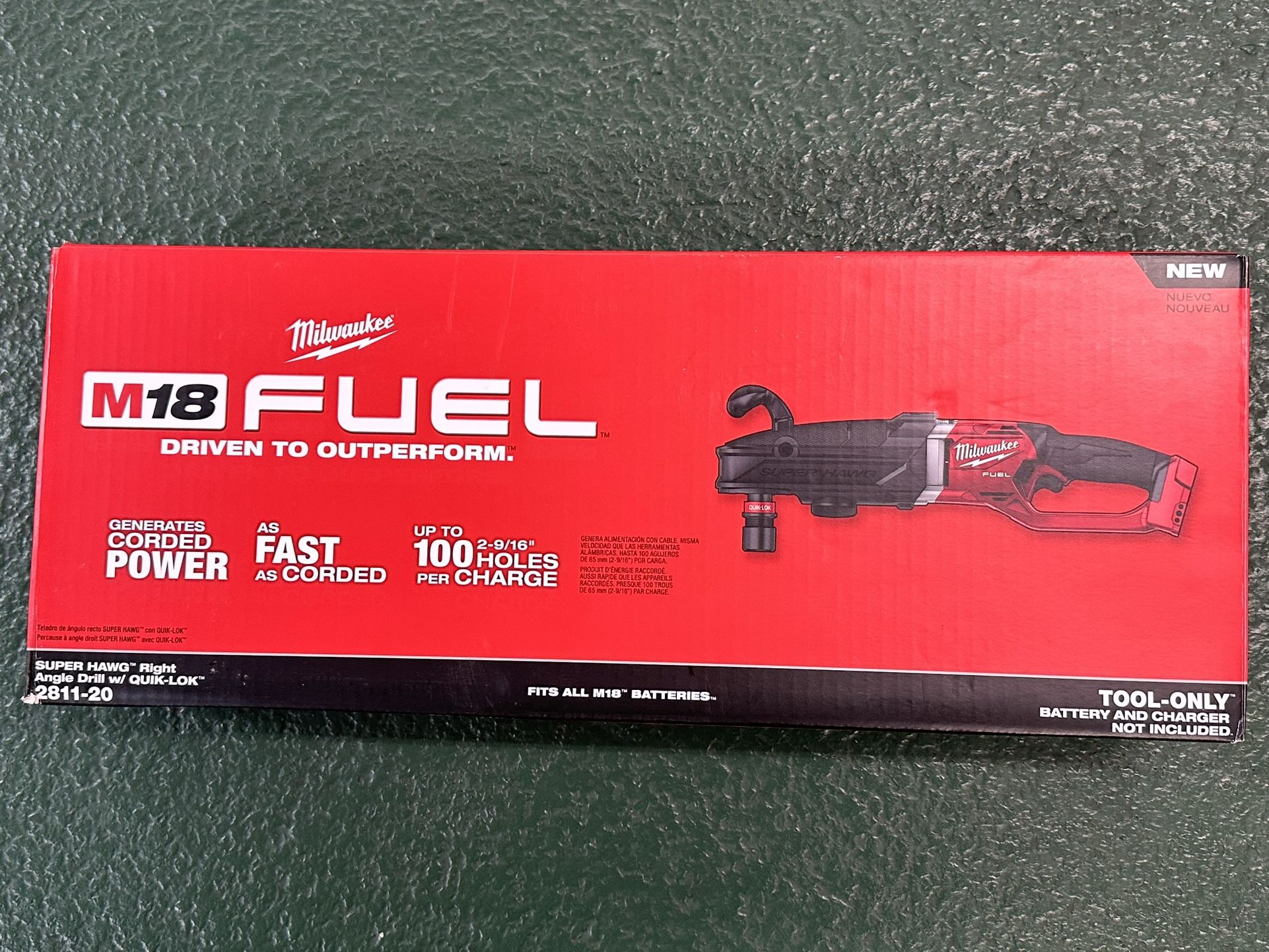 NEW! Milwaukee 2811-20 M18 FUEL Super Hawg Right Angle Drill w/Quik-lok