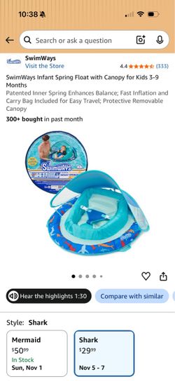 SwimWays Infant Spring Float with Canopy for Kids 3-9 Months