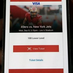 NY Jets vs SF 49ers Monday Night Football Opener Sec: 118 Row: 12 • $199/each