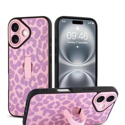 iPhone 16 Leopard Cheetah Print Phone Case  with Finger Hand Strap Kickstand