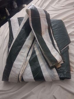 Grn/White striped (PE) woven tarp canopy