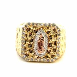 Men’s 14k Tri Color Rose White Yellow Gold Nugget Virgin Mary Ring Size 10.5 GP3130192