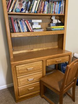 Desk with light and chair