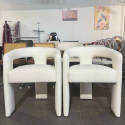 🔥Set of 2🔥Modern Barrel Dining Chairs ,Upholstered Linen Dining Room Chair with Wooden Legs, Accent Chairs with Arms, Comfy Side Armchairs for Kitch