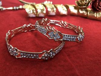 Indian Traditional Gold plated with Diamond look stones 2 Bangle set Size 2.4
