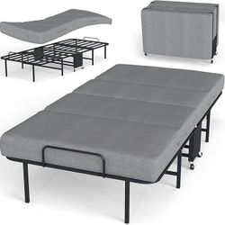 75x38”Folding Bed with Mattress for Adults, Twin Size, Portable Foldable Roll Away Bed on Wheels, Memory Foam Mattress and Super Strong Frame, Space S