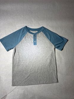 Cat & Jack Boys Pajama Shirt Size L 10-12 Henley Raglan Gray Blue Sleepwear Top