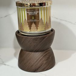Bath and Body Works Woodgrain Pedestal  Candle Holder NEW 