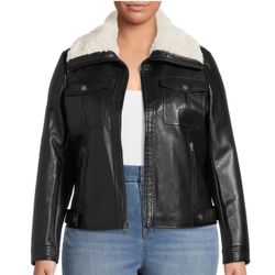 New  BCBG Paris Women’s Faux Leather Aviator Jacket Size  L