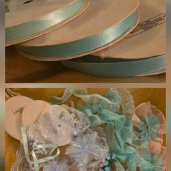 Satin Ribbon And Lace Bundle Mint Green/Light Blue 